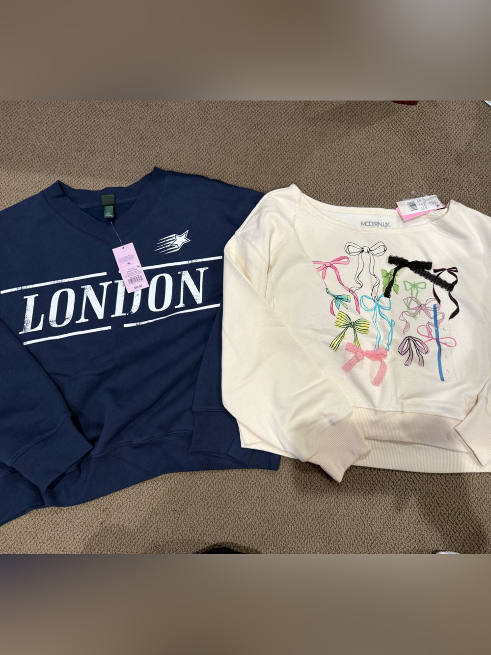 Target Cream Crewneck Sweatshirt with Multicolor Bow Print